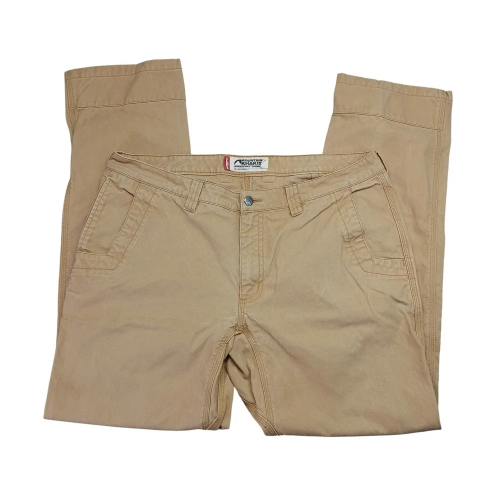 Mountain Khakis Broadway Fit Tan Canvas Pants Mens 38x34 Straight Leg Cotton